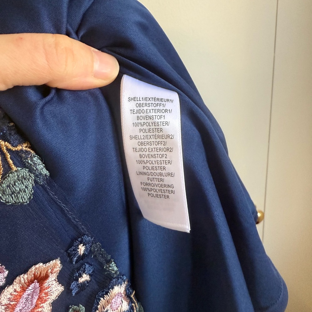 Adrianna Papell Navy Floral Embroidered Illusion Dress, Size 4 in EUC - Picture 5 of 6